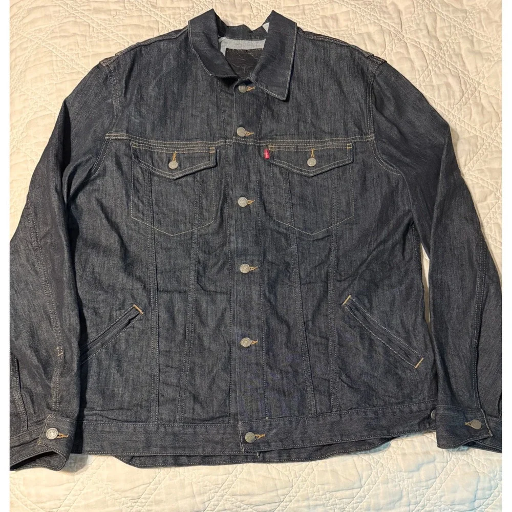 Levis Trucker Jacket Mens XXL Dark Indigo Denim Button Up Coat 70777-0001